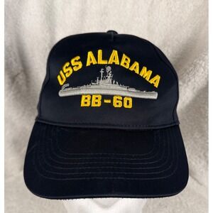 Vintage US Navy USS Alabama BB-60 Eagle Crest Snapback Hat Cap Military USA Blue
